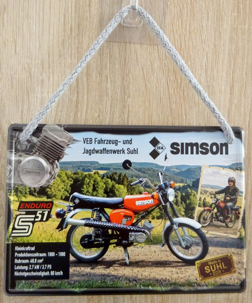 Hängeschild - Simson S51 Enduro VEB Fahrzeug- und Jagdwaffenwerk Suhl