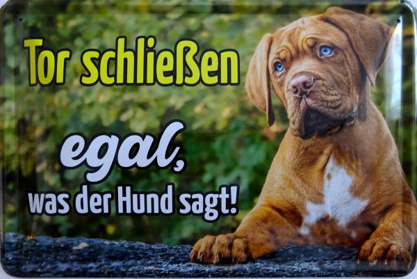 Blechschild bitte Tor schließen - egal was der Hund sagt