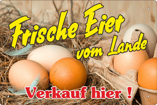 Blechschild Frische Eier vom Lande - Verkauf hier!