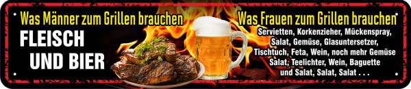 Straßenschild Was Männer / Frauen zum grillen brauchen