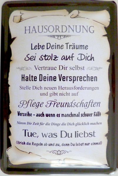 Blechschild Hausordnung