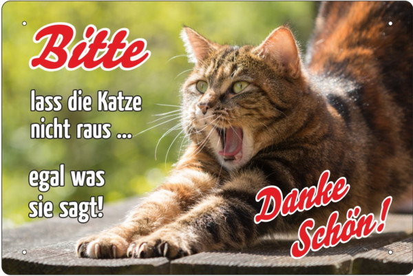 Blechschild Bitte lass die Katze nicht raus - egal was sie sagt! (2)