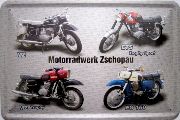 Blechschild Motorradwerk Zschopau 4er MZ (grau)