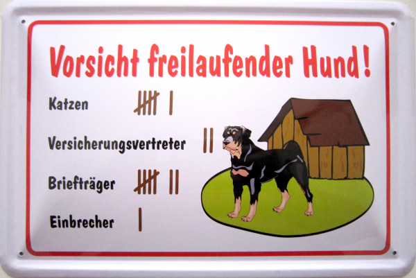 Blechschild Vorsicht freilaufender Hund