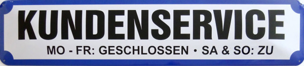 Straßenschild Kundenservice (blau/weiß)