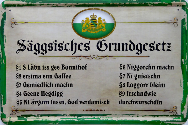 Blechschild säggsisches Grundgesetz