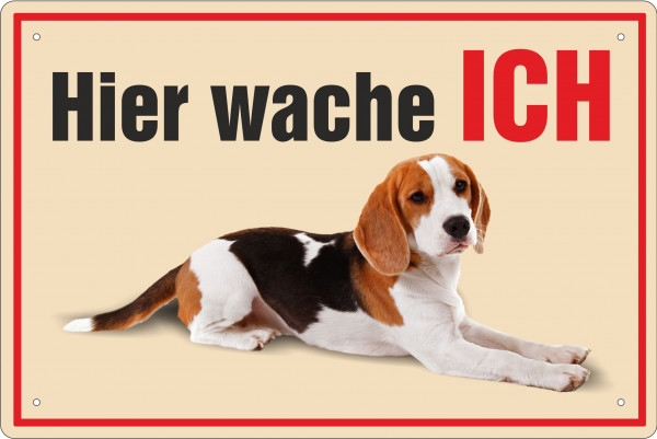 Blechschild Hier wache ich Beagle