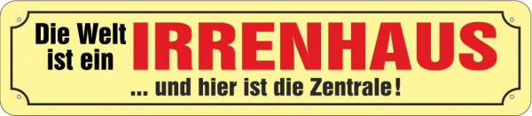 Straßenschild die Welt ist ein Irrenhaus und hier ist die Zentrale