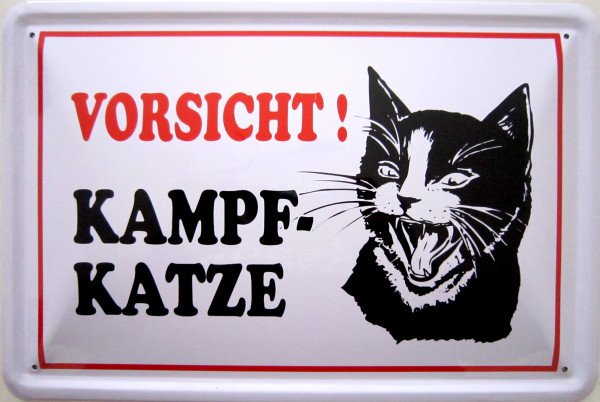 Blechschild Vorsicht Kampfkatze Kopf quer