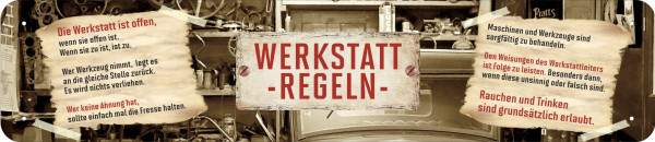 Straßenschild Werkstatt-Regeln