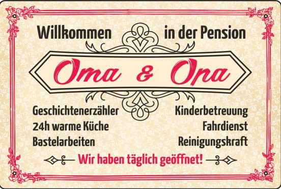 Blechschild Pension Oma und Opa