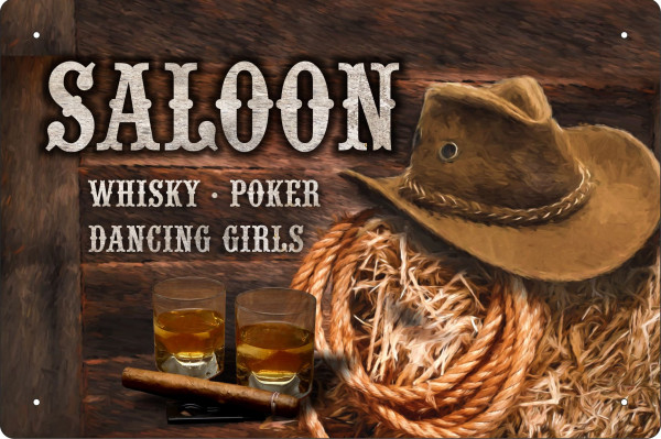 Blechschild Saloon - Whisky - Poker - Dancing Girls