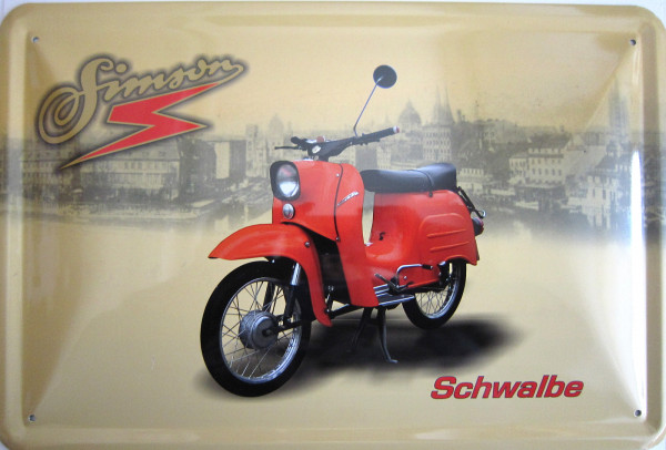 Blechschild Simson Schwalbe rot