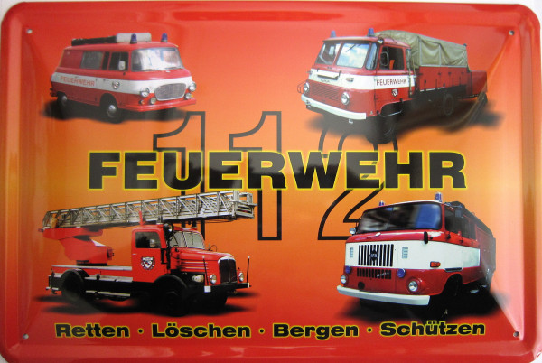 Blechschild Feuerwehr 4er rot B1000 Robur Leiterwagen W50