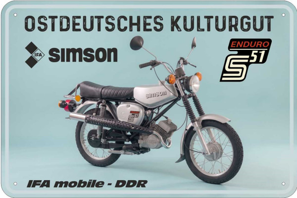 Blechschild Ostdeutsches Kulturgut Simson S51 Enduro IFA mobile DDR