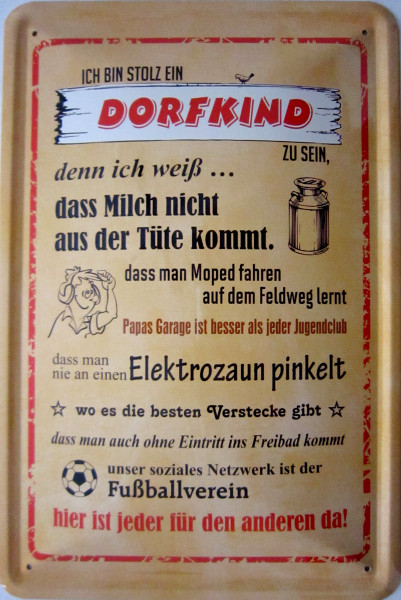 Blechschild Dorfkind 2 (gelb/Kanne)